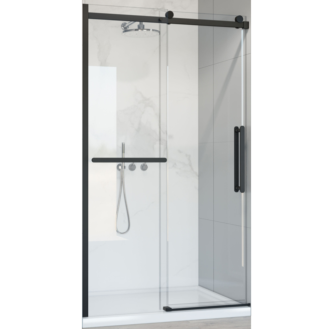 Hades Allen + Roth Clear Glass Sliding Alcove Shower Door with Matte Black Hardware 48-in