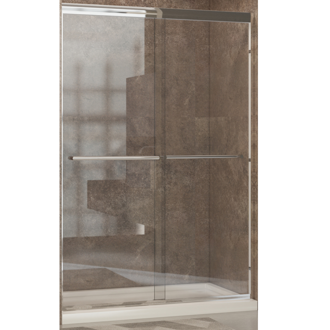 Zeus Allen + Roth 48-in Clear Glass Sliding Alcove Shower Door with Chrome Hardware