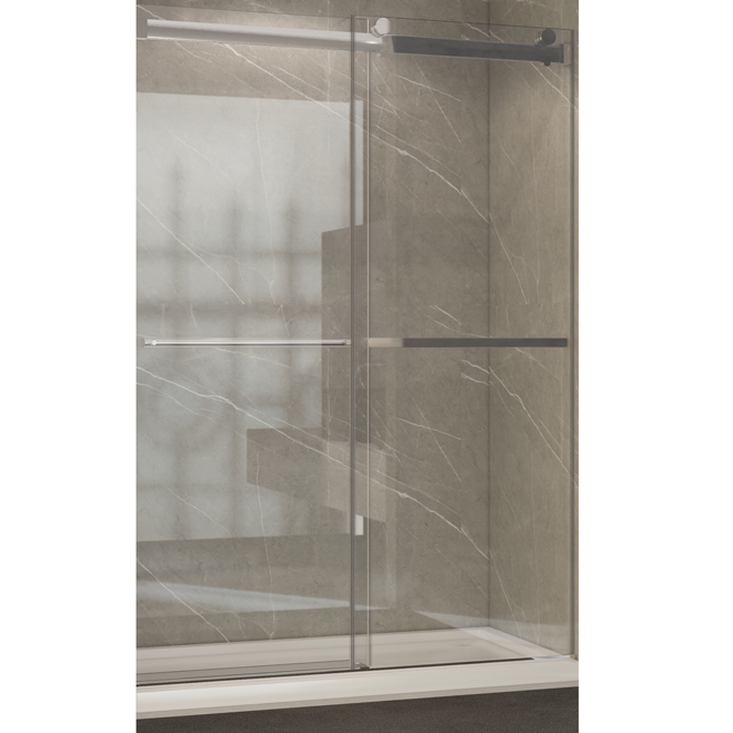 Demeter Allen + Roth 60-in Clear Glass Sliding Alcove Frameless Shower Door with Chrome Hardware