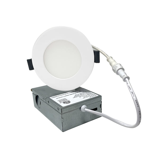 Lumières encastrées blanches DEL VALU+ rondes minces de 3 po 6 W avec instensité réglable, paquet de 4