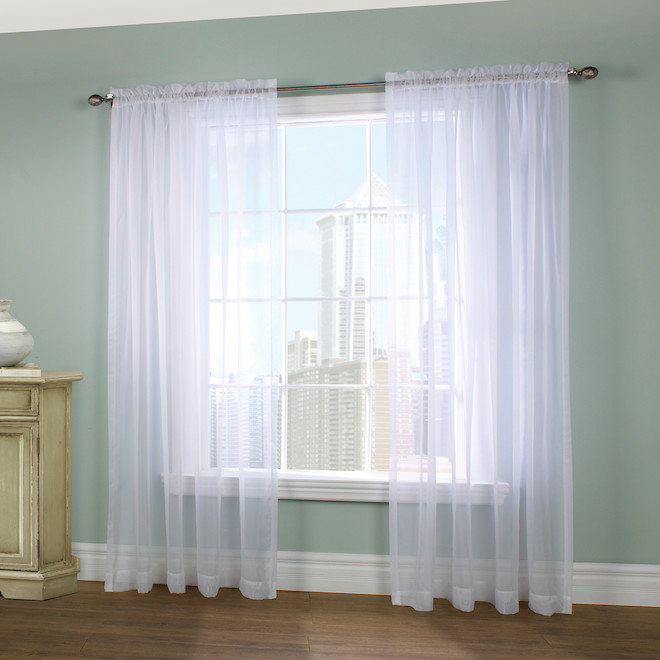 Voile Sheer Curtains with Rod Pocket - Polyester - 112-in x 95-in - White - Set of 2
