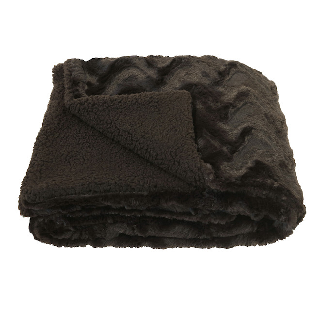 Signature Faux Fur and Sherpa Throw Blanket 50-in x 60-in - Brown