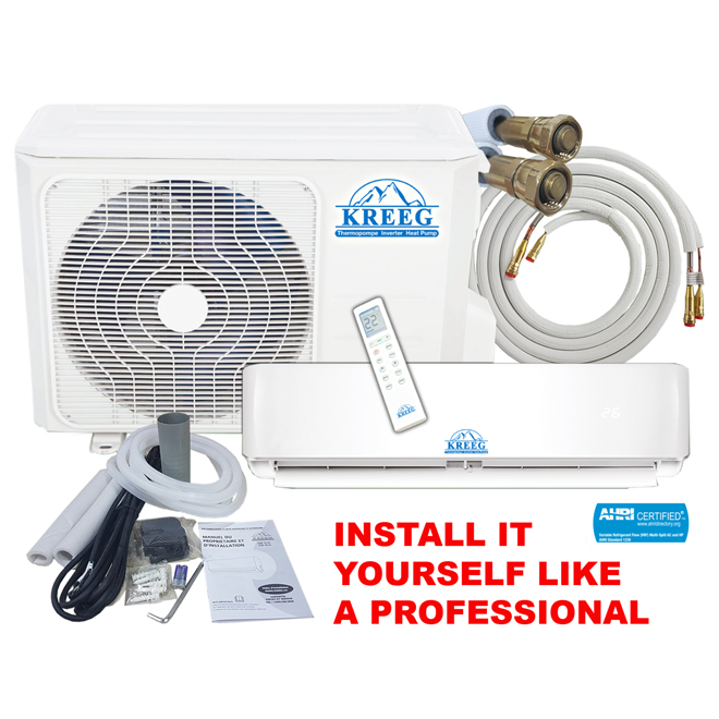 Kreeg 12,000 BTU Wall-Mount Heat Pump with 25-ft R-410a Refrigerant Pre-charged Pipes and Installation Kit