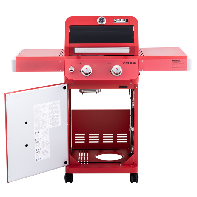 Gril au gaz propane Mesa de Monument Grills 2 brûleurs 24 000 BTU, rouge