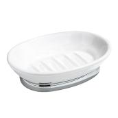 InterDesign York Oval Soap Dish - Ceramic and Zinc - White with Chrome  - 3.8-in L x 5.6-in W x 1.5-in H
