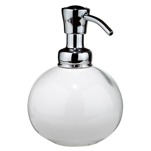 InterDesign York Pump Liquid Soap Dispenser - Ceramic - Stainless Steel - Sphere-Shaped - White