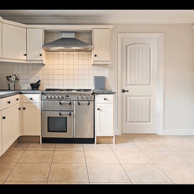 Metrie Cheyenne Prehung Interior Door - 2-Panel Camber Top - Primed Hardboard Hollow Core - 32-in W x 80-in H