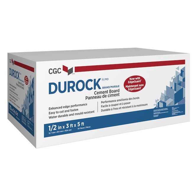 Durock Cement Board with EdgeGuard for Interior - 1/2-in x 3-ft x 5-ft