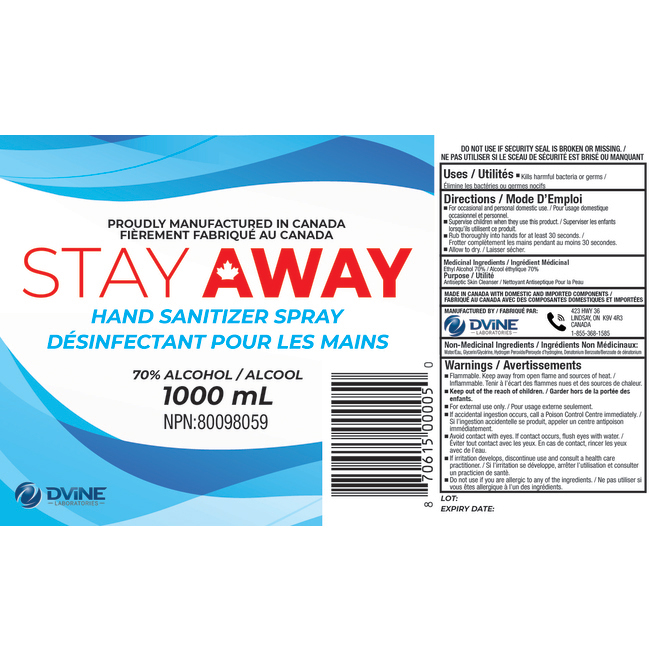 Stay Away Hand Sanitizer Spray - 70% Alcohol - Disinfecting - 1-L