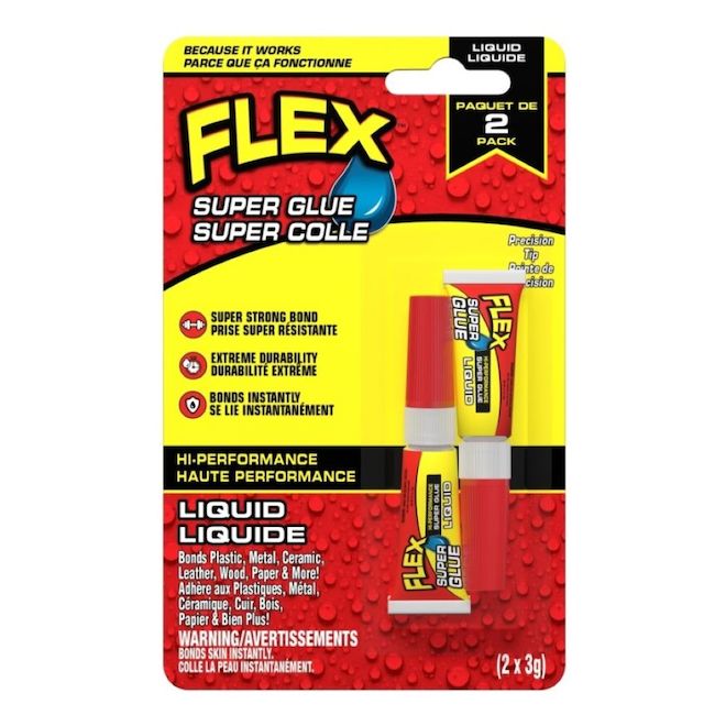 Super colle FLEX liquide transparente avec pointe de précision, paquet de 2 x 3 g