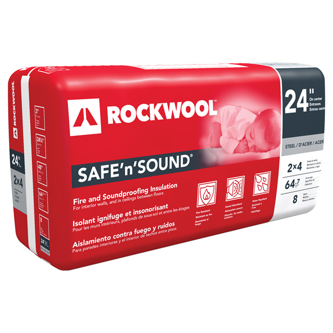 Isolant acoustique Safe 'n' Sound de Rockwool plafond résidentiel 3 po x 24  po x 48 po 64 po2