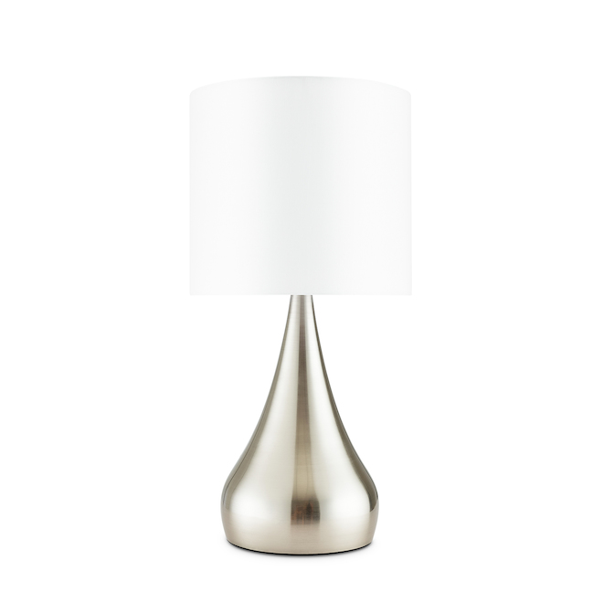 Allen + Roth Table Lamps - 18.5-in x 8.75-in - Metal/Fabric - Brushed Nickel/White - Set of 2