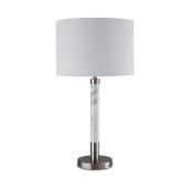 Allen + Roth Table Lamp with Faux Marble - 3-Way Switch - 25-in - Metal/Fabric - Brushed Nickel/White