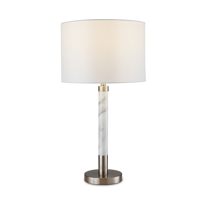 Lampe de table allen + roth, style marbre, 3 intensités, 25 po, métal/tissu, nickel brossé/blanc
