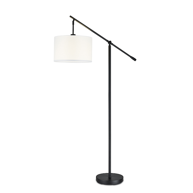 Allen + Roth Over the Sofa Floor Lamp with Adjustable Arm - 60-in - Metal and Linen - Black