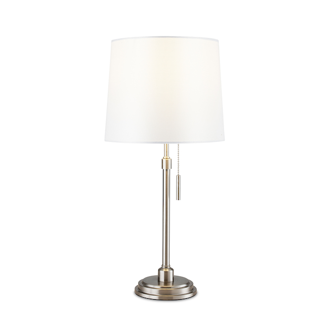 Project Source Table Lamps - Metal and Linen - 20-in - Brushed Nickel and White - Set of 2