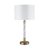 Allen + Roth Table Lamp - 25-in - Metal/Fabric - Antique Brass/Off-White