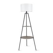 allen + roth 62-in Black Metal Tripod Floor Lamp with Shelf and White Shade