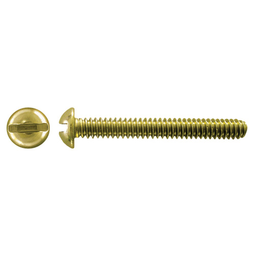 Precision Round-Head Brass Machine Screws - 1/4-in x 1 1/2-in - Slotted Drive - Blunt Point - 100 Per Pack