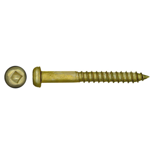 Precision Round Head Wood Screws - #10 x 2-in - Brass - 4 Per Pack - Square Drive