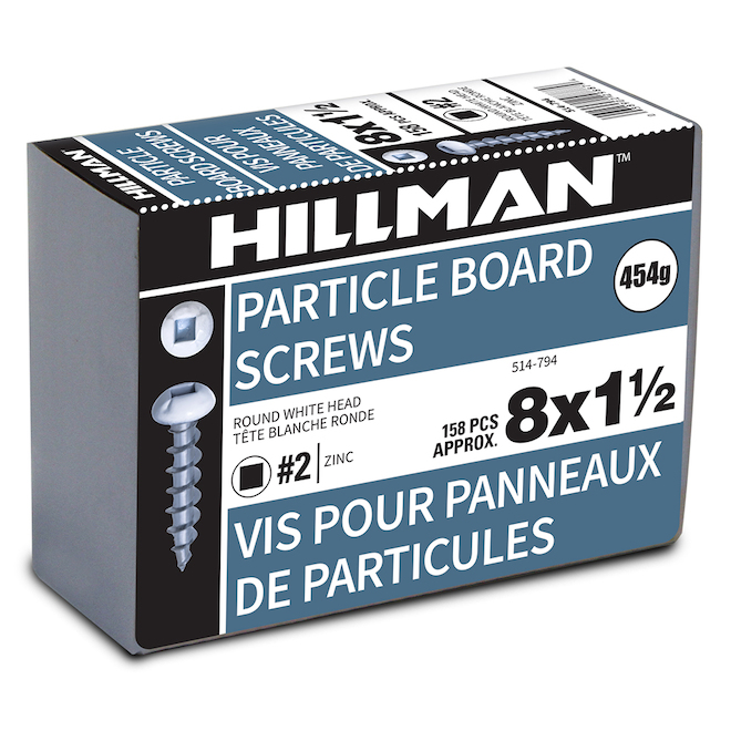 Precision White Round-Head Particle Board Screws - Zinc