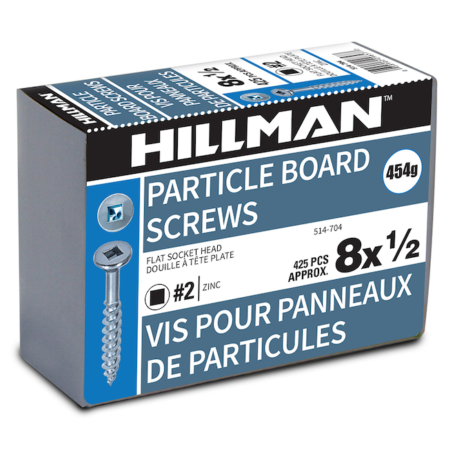 Precision Flat-Head Particle Board Screw - Zinc-Plated - #8 dia x 1/2-in L - Square Drive 1-lb Per Pack