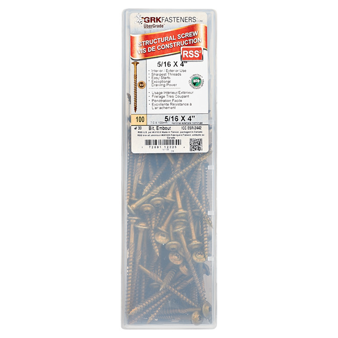 RSS Climatek-Coated Structural Screws - 5/16" x 4" - 100/Box