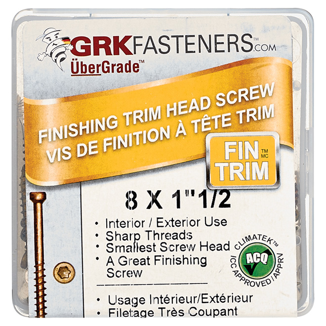 GRK FASTENERS Vis de finition à tête courte, n° 8, 2 1/2, 100/boîte  77269117730