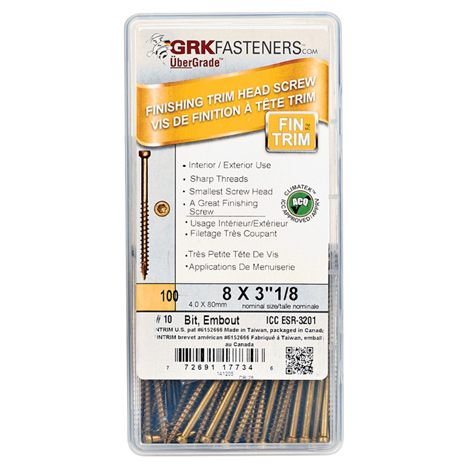 GRK FASTENERS Trim-Head Finishing Screws - #8 x 3 1/8 - 100/Box