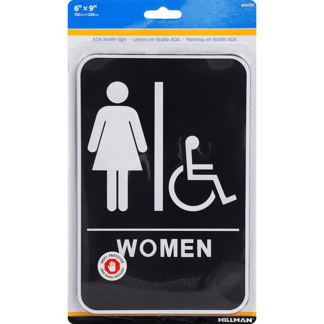 Hillman 9-in x 6-in Women Handicap Accessible Restroom Sign