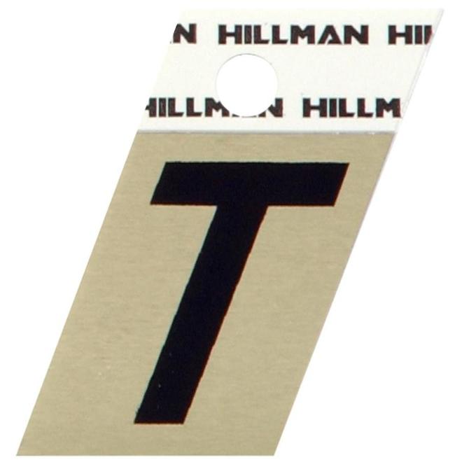 Lettre T Hillman coupée en angle en aluminium noir et or 1 1/2 po