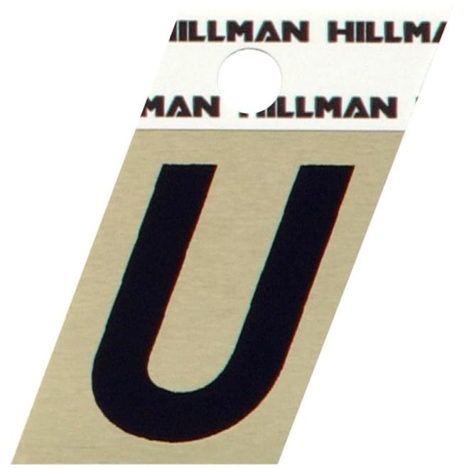 Lettre U Hillman coupée en angle en aluminium noir et or 1 1/2 po