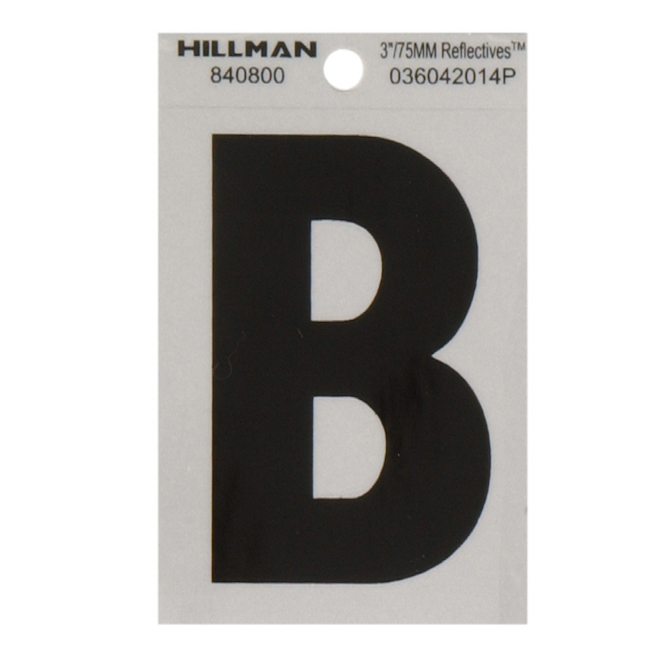 Hillman 3-in Black and Silver Vinyl Reflective B Letter