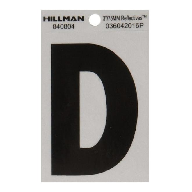 Hillman 3-in Black and Silver Vinyl Reflective D Letter
