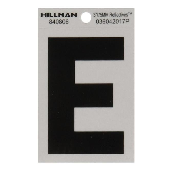 Hillman 3-in Black and Silver Vinyl Reflective E Letter