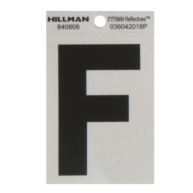 Hillman 3-in Black and Silver Vinyl Reflective F Letter