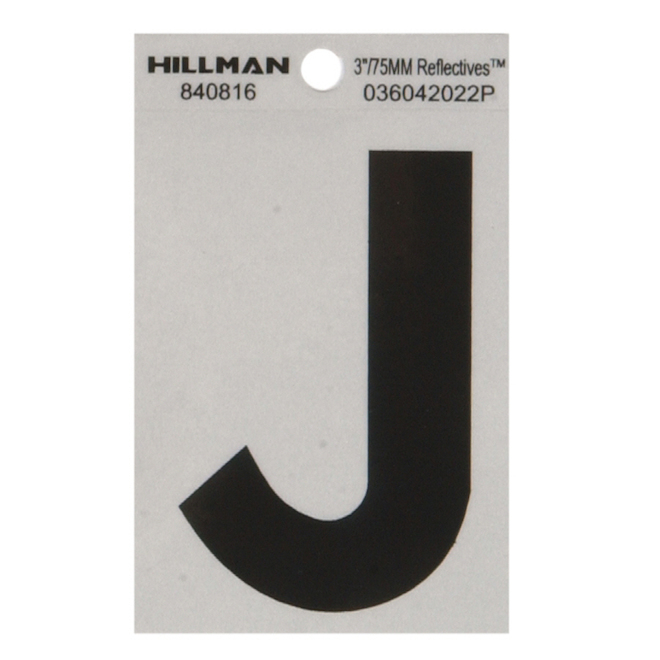 Hillman 3-in Black and Silver Vinyl Reflective J Letter