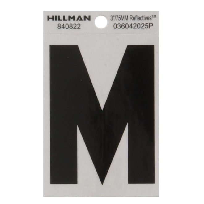 Hillman 3-in Black and Silver Vinyl Reflective M Letter