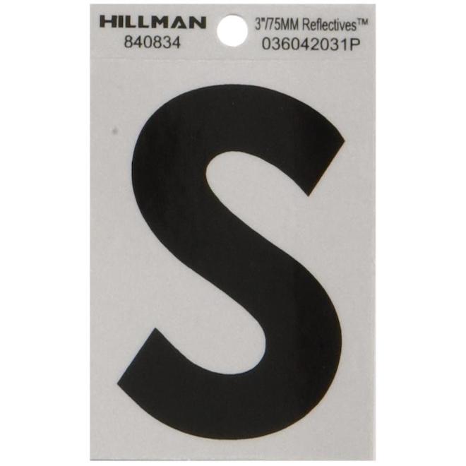 Lettre S réfléchissante Hillman 3 po vinyle noir et argent