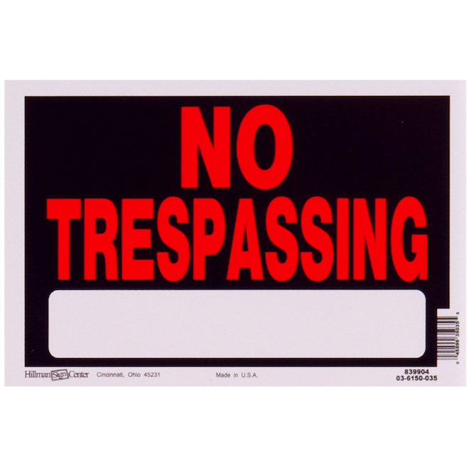 Hillman 8 x 12-in No Trespassing Sign