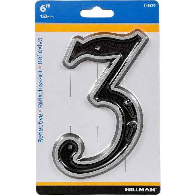 Hillman 6-in Black and Silver Reflective House Number 3