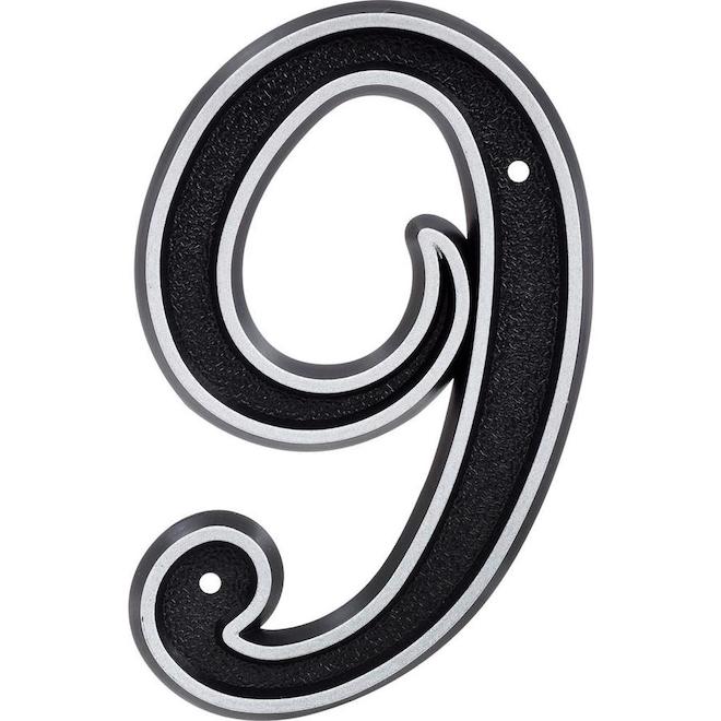 Hillman 6-in Black and Silver Reflective House Number 9