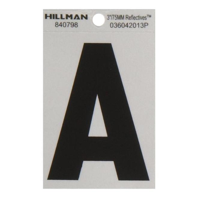 Lettres réfléchissantes en vinyle noir et argent Hillman, 3 po