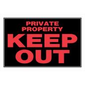 Enseigne « PRIVATE PROPERTY KEEP OUT » Hillman en anglais de 8 x 12 po, noir et rouge