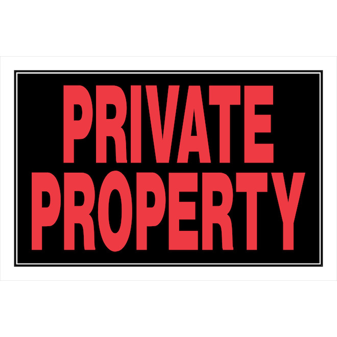 Enseigne « PRIVATE PROPERTY » Hillman en anglais de 8 x 12 po, noir et rouge