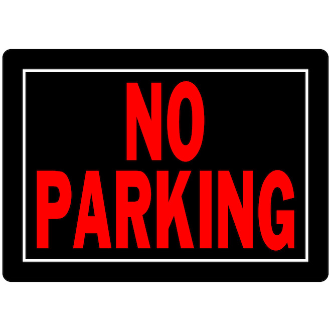 Enseigne « NO PARKING » Hillman en anglais de 10 x 14 po, noir et rouge