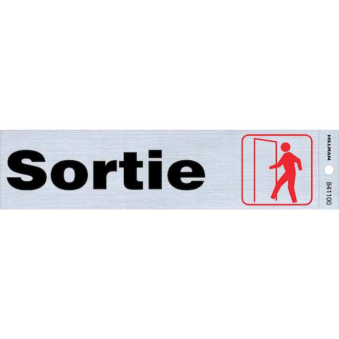 Enseigne « Sortie » Hillman de 2 x 8 po avec pictogramme, noir et rouge