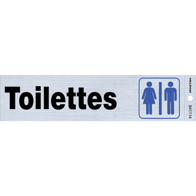 Enseigne « Toilettes » Hillman de 2 x 8 po avec pictogramme, noir et bleu