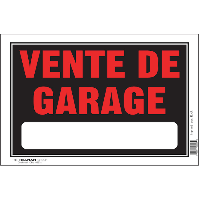 Enseigne « VENTE DE GARAGE » Hillman de 8 x 12 po, noir et rouge