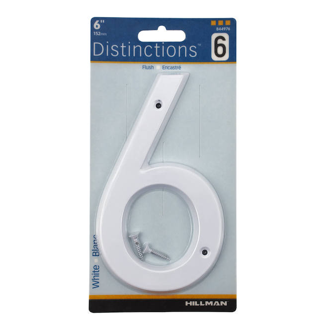 Distinctions 6-in House Number 6 in White Steel